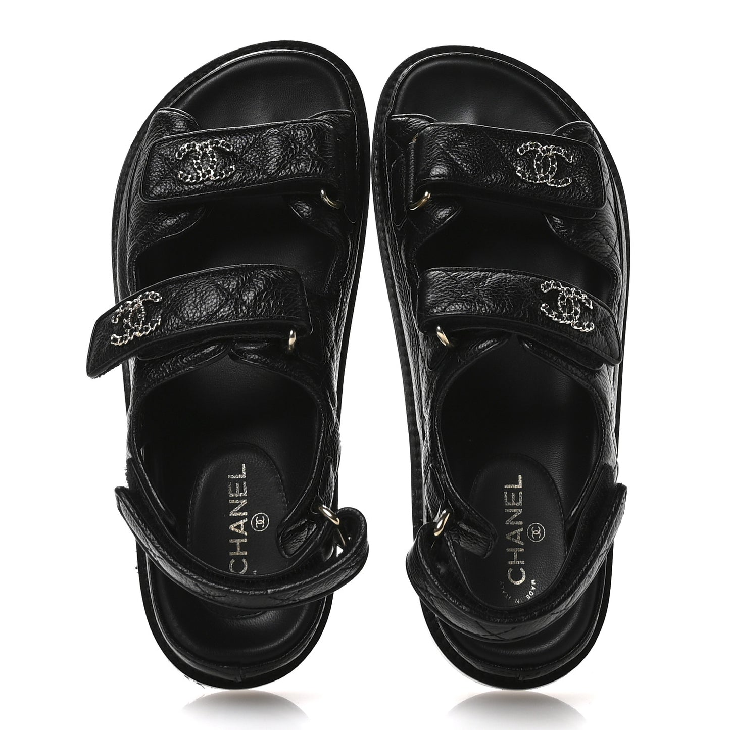 Grained Calfskin Velcro Dad Sandals 36 Black