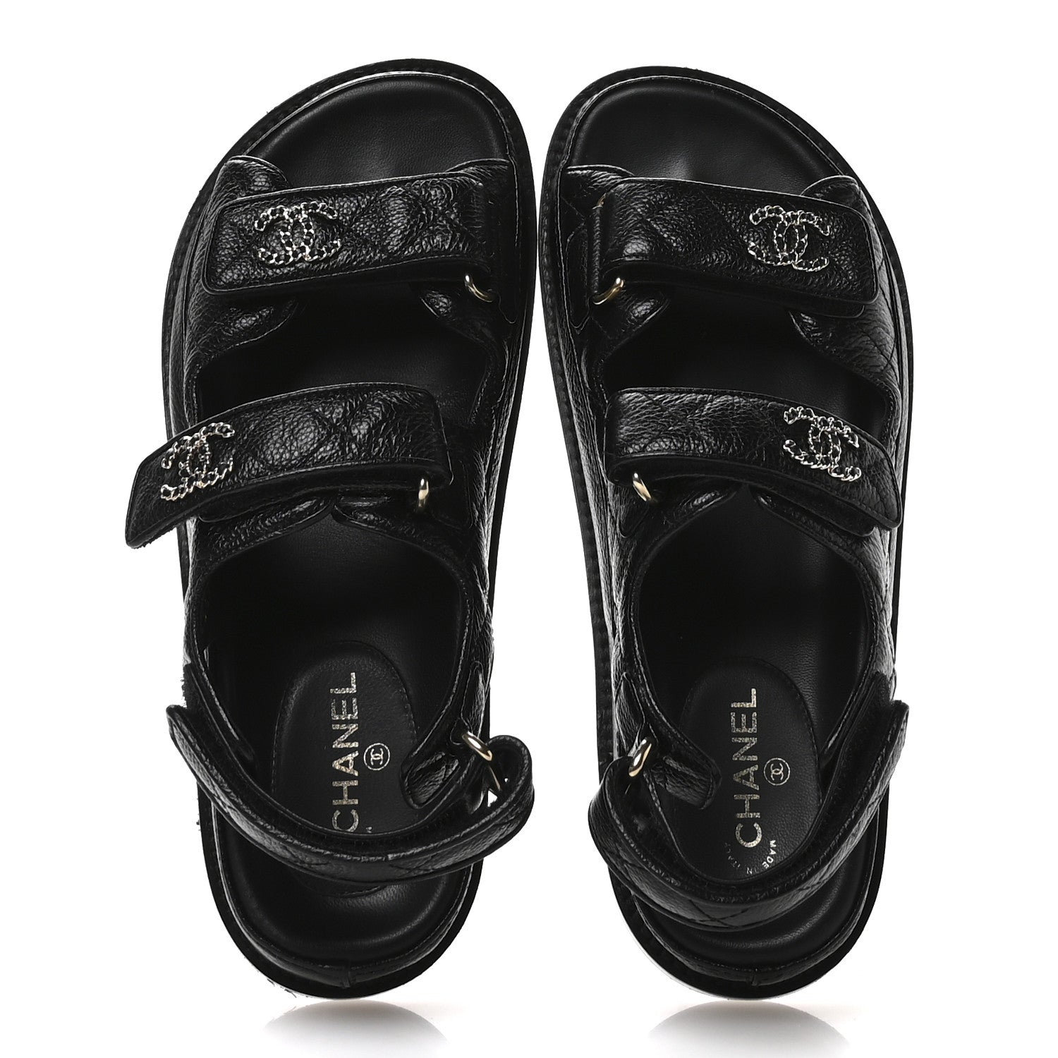 Chanel Grained Calfskin Velcro Dad Sandals 36 Black 2 of 10