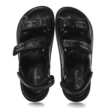 Chanel Grained Calfskin Velcro Dad Sandals 36 Black 2 of 10