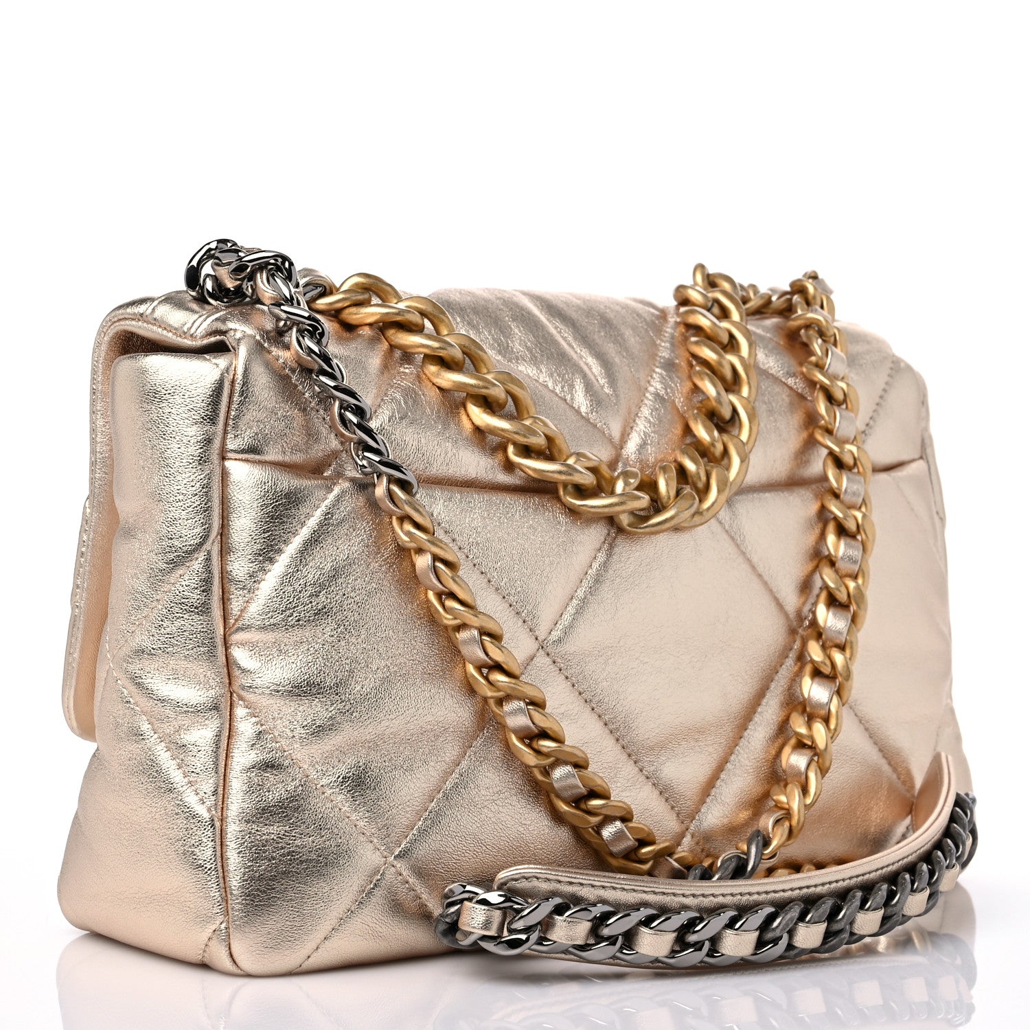 Chanel Metallic Lambskin Quilted Large Chanel 19 Flap Gold 3 of 9