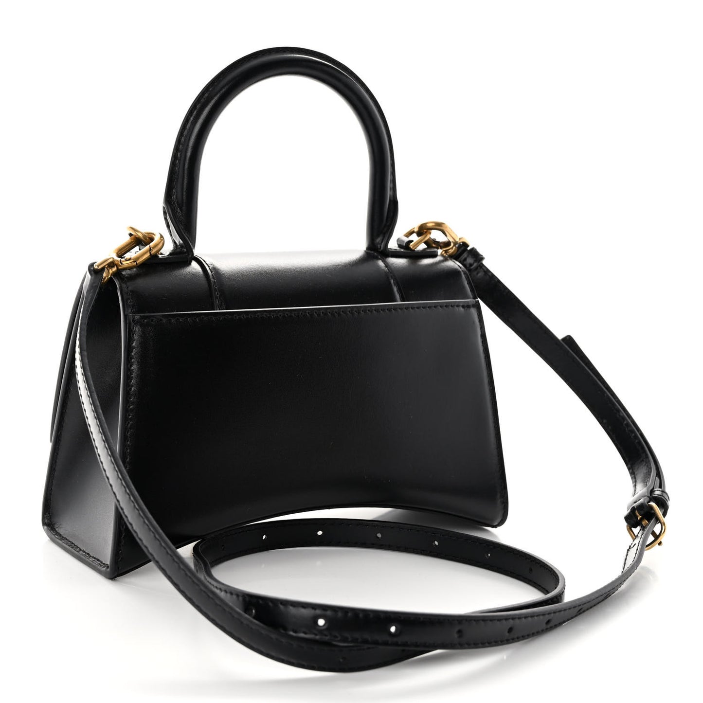 Shiny Box Calfskin Hourglass Top Handle Bag XS Black