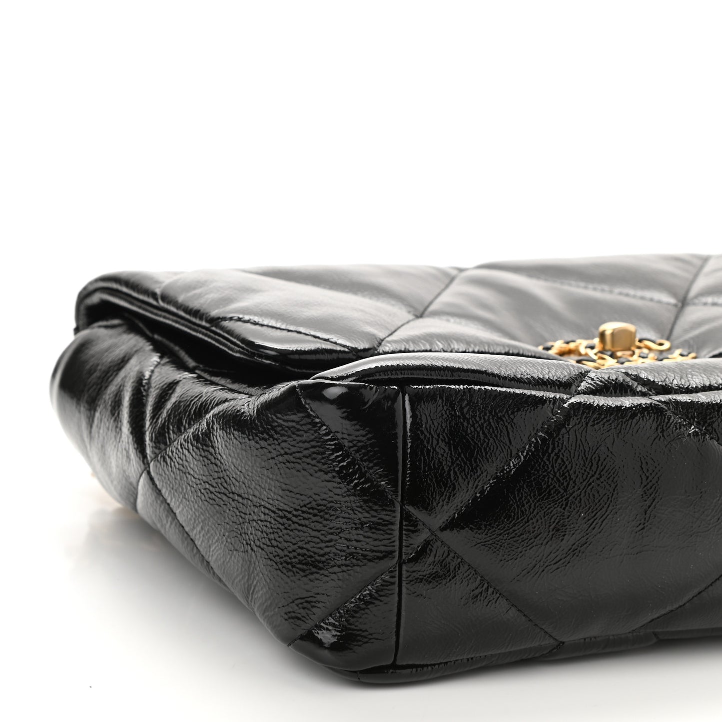 Shiny Crumpled Calfskin Quilted Large Chanel 19 Flap Black