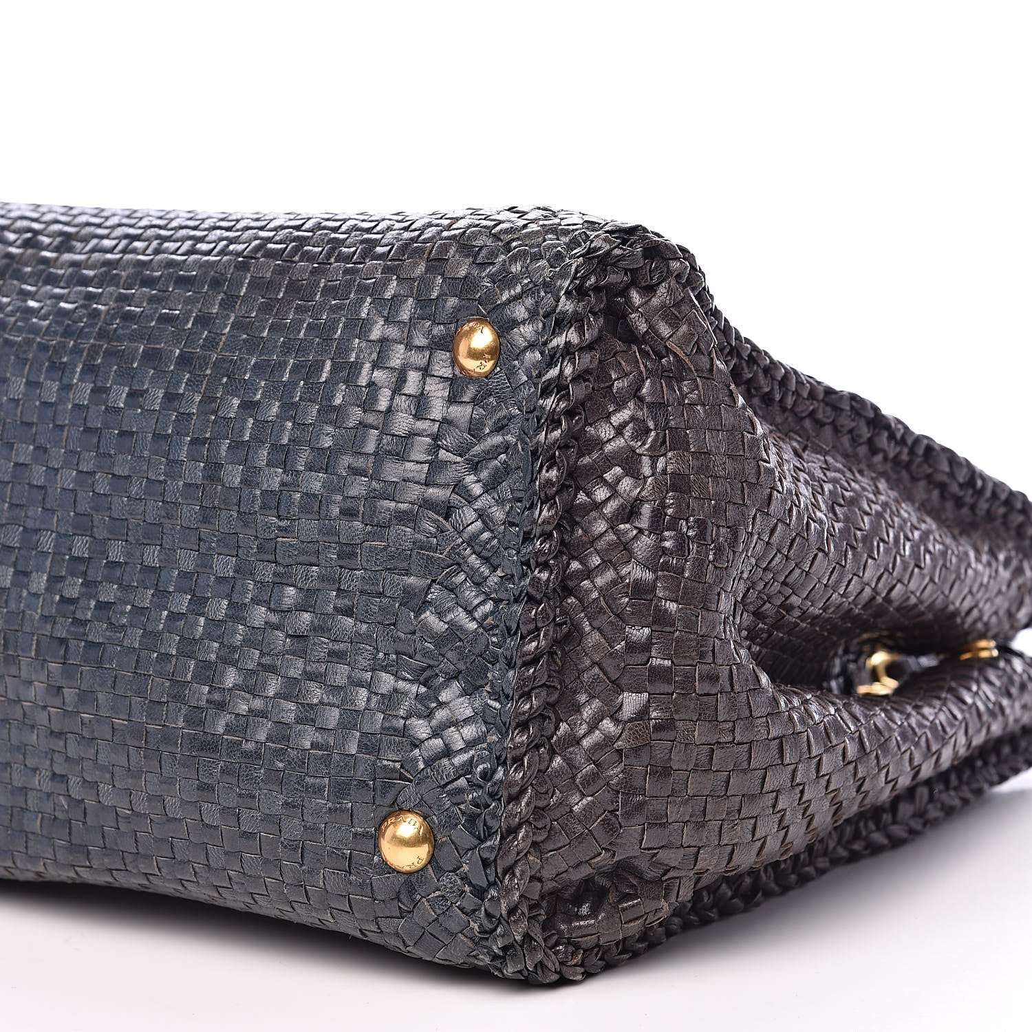 Prada Goatskin Woven Medium Tote Moro 11 of 13