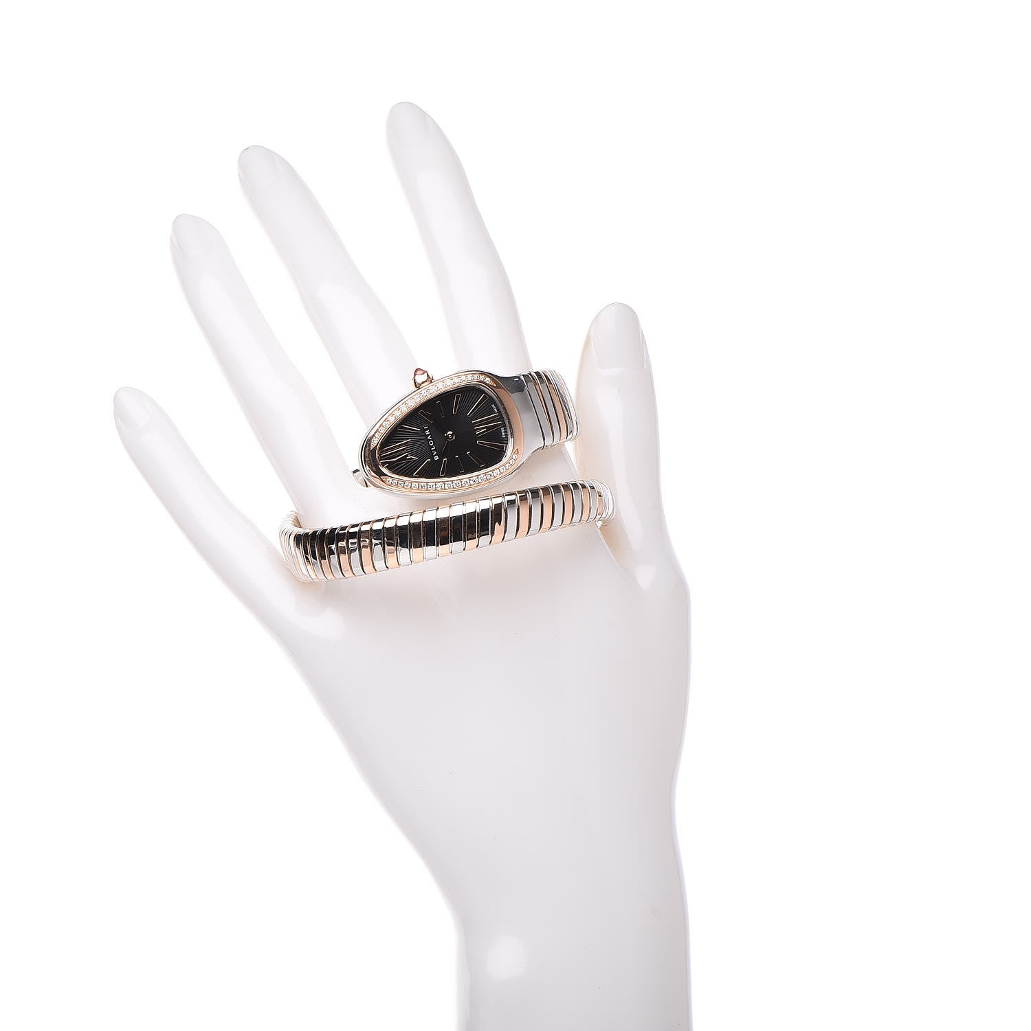 Bulgari Stainless Steel 18K Rose Gold Diamond Bezel 35mm Serpenti Tubogas Quartz Watch Black 2 of 6
