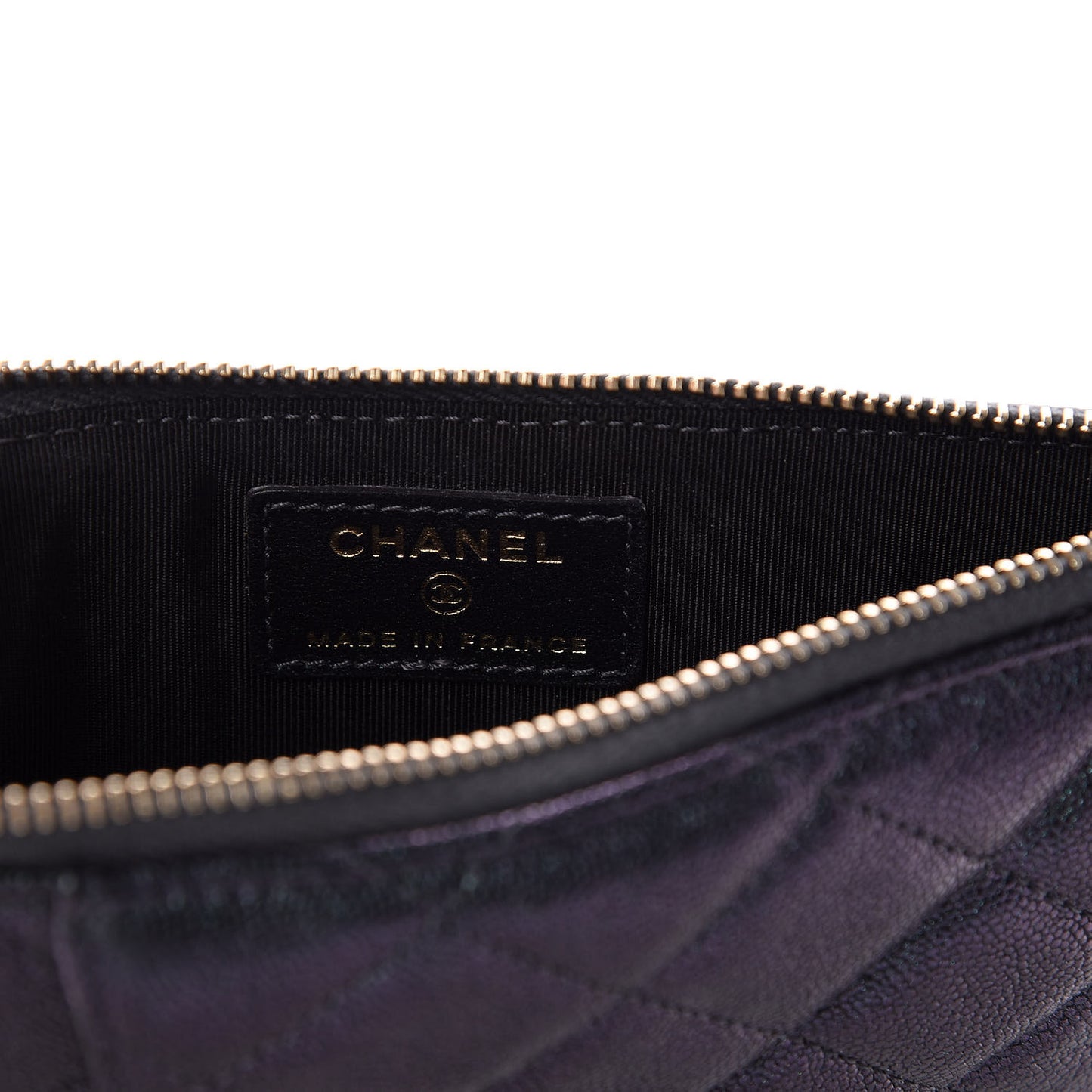 Iridescent Caviar Quilted Classic Flat Wallet Pouch Black