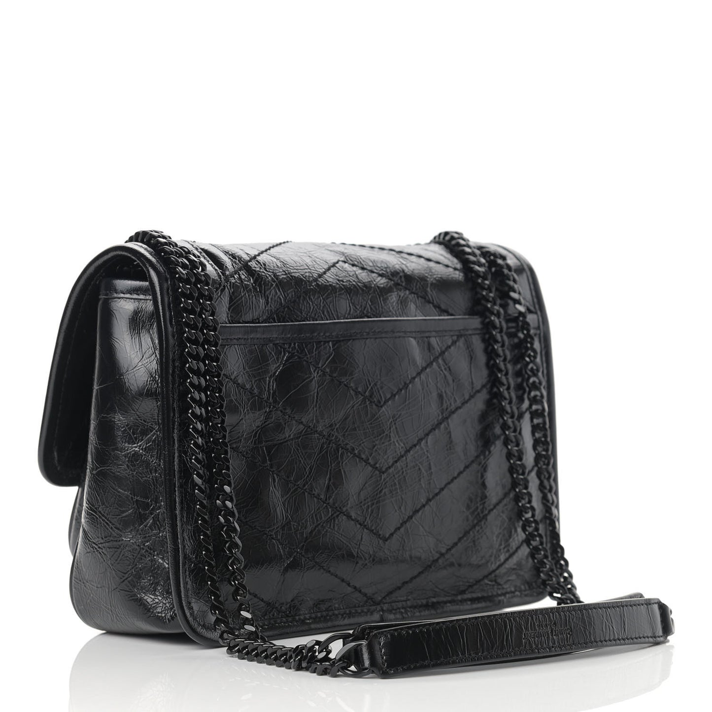 Crinkled Calfskin Matelasse Monogram Baby Niki Chain Satchel Black