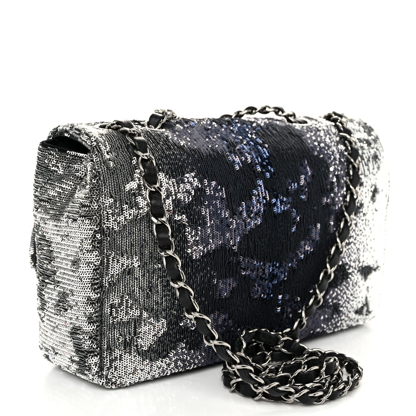 Sequin Medium Single Flap Silver Black