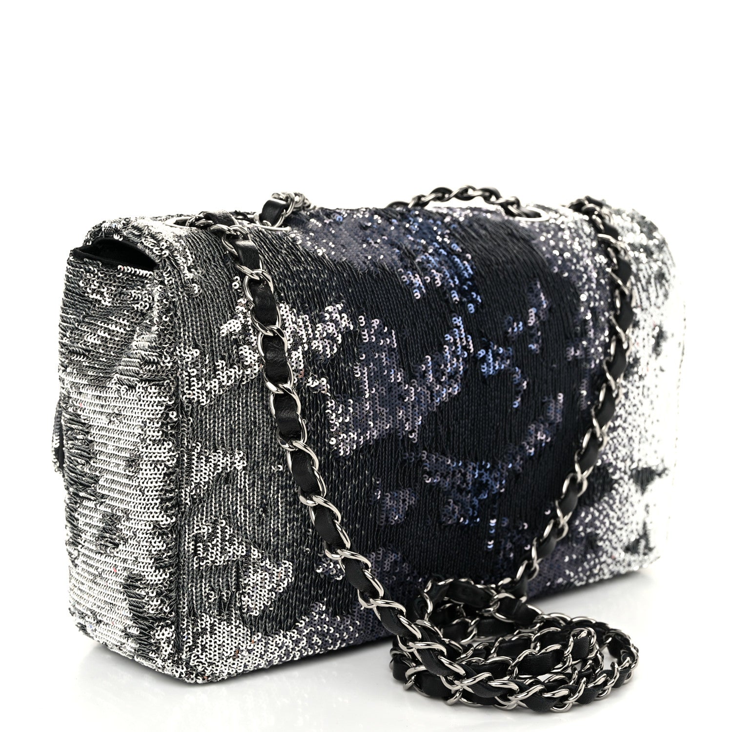 Chanel Sequin Medium Single Flap Silver Black 3 of 10