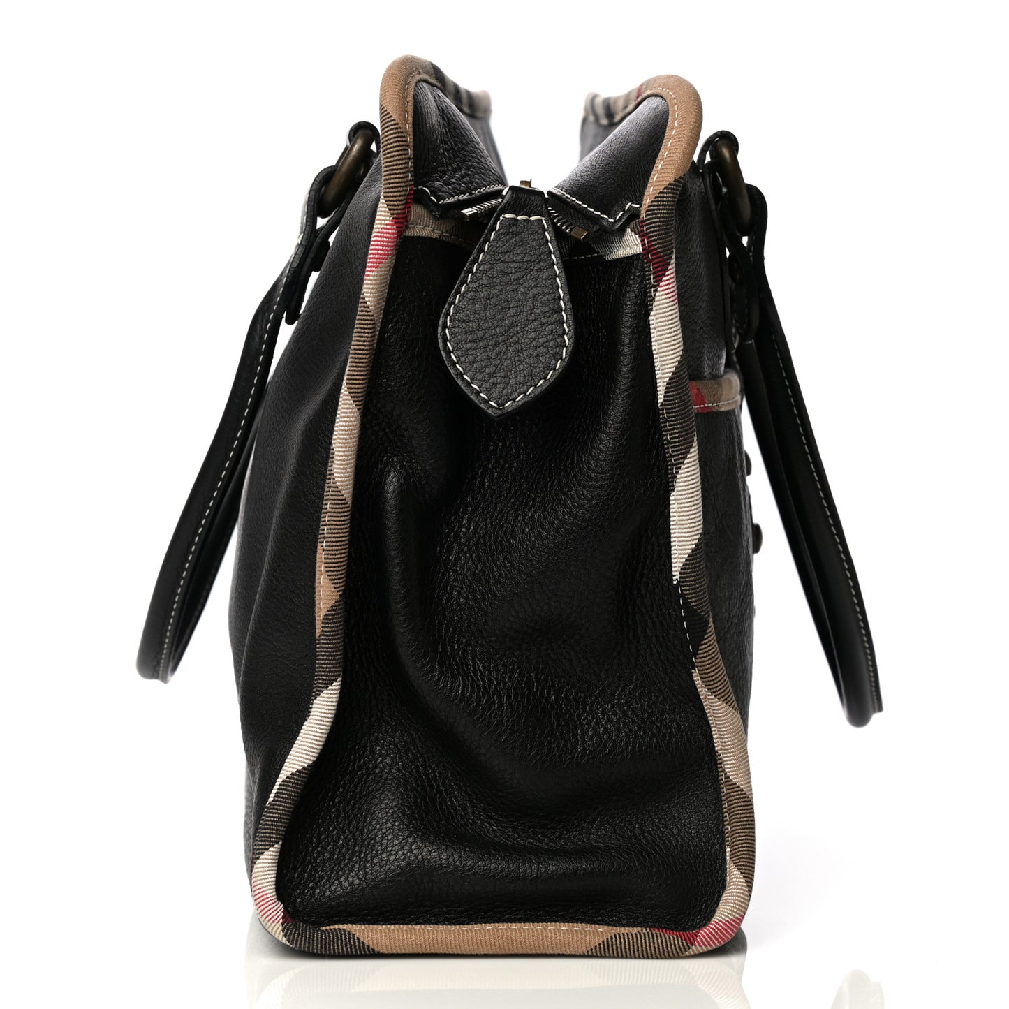 Grainy Calfskin Nova Check Tote Black