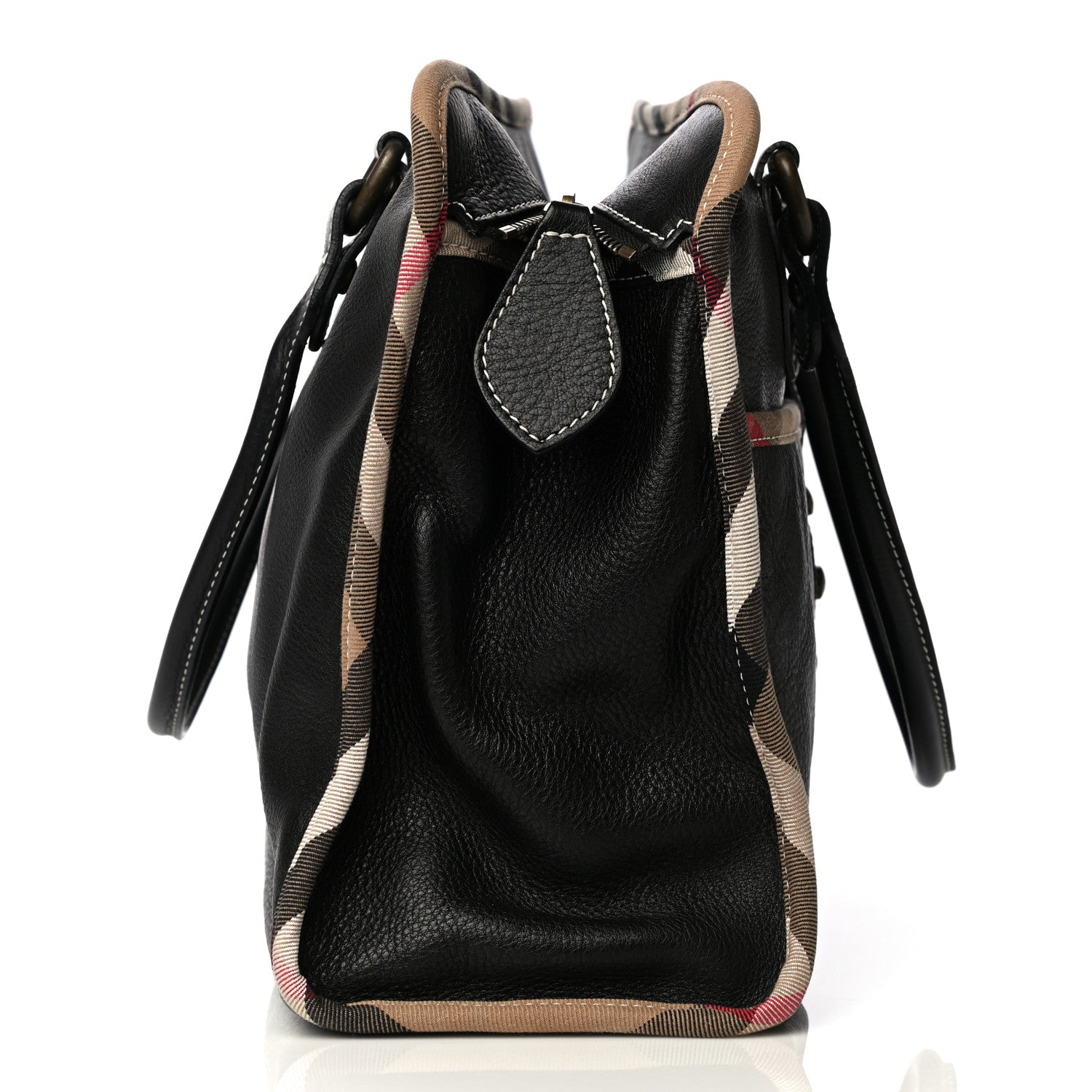 Burberry Grainy Calfskin Nova Check Tote Black 19 of 20