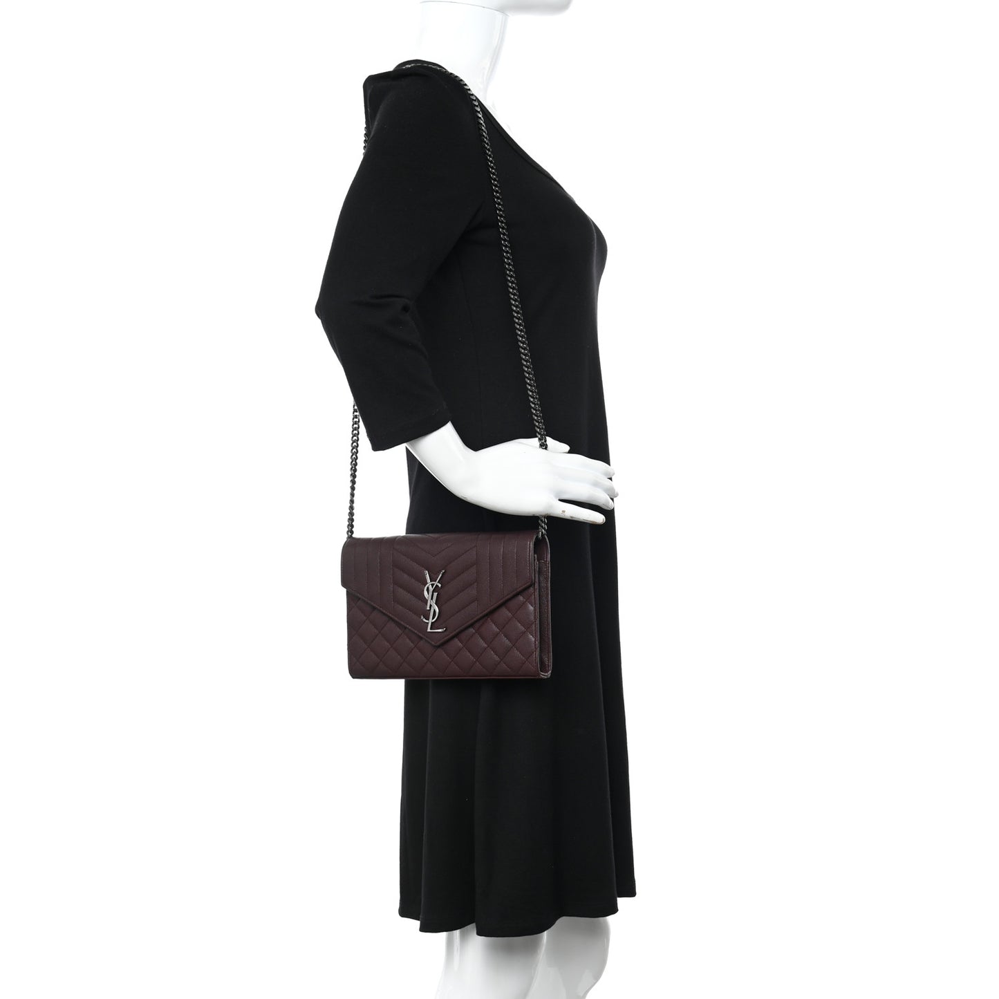 Sheepskin Tri-Quilt Monogram Envelope Chain Wallet Burgundy