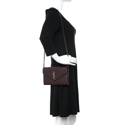 Saint Laurent Sheepskin Tri-Quilt Monogram Envelope Chain Wallet Burgundy 2 of 12