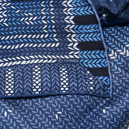 Hermes Silk Coin Du Feu Scarf 90 Blue Jean Marine Blanc 6 of 7