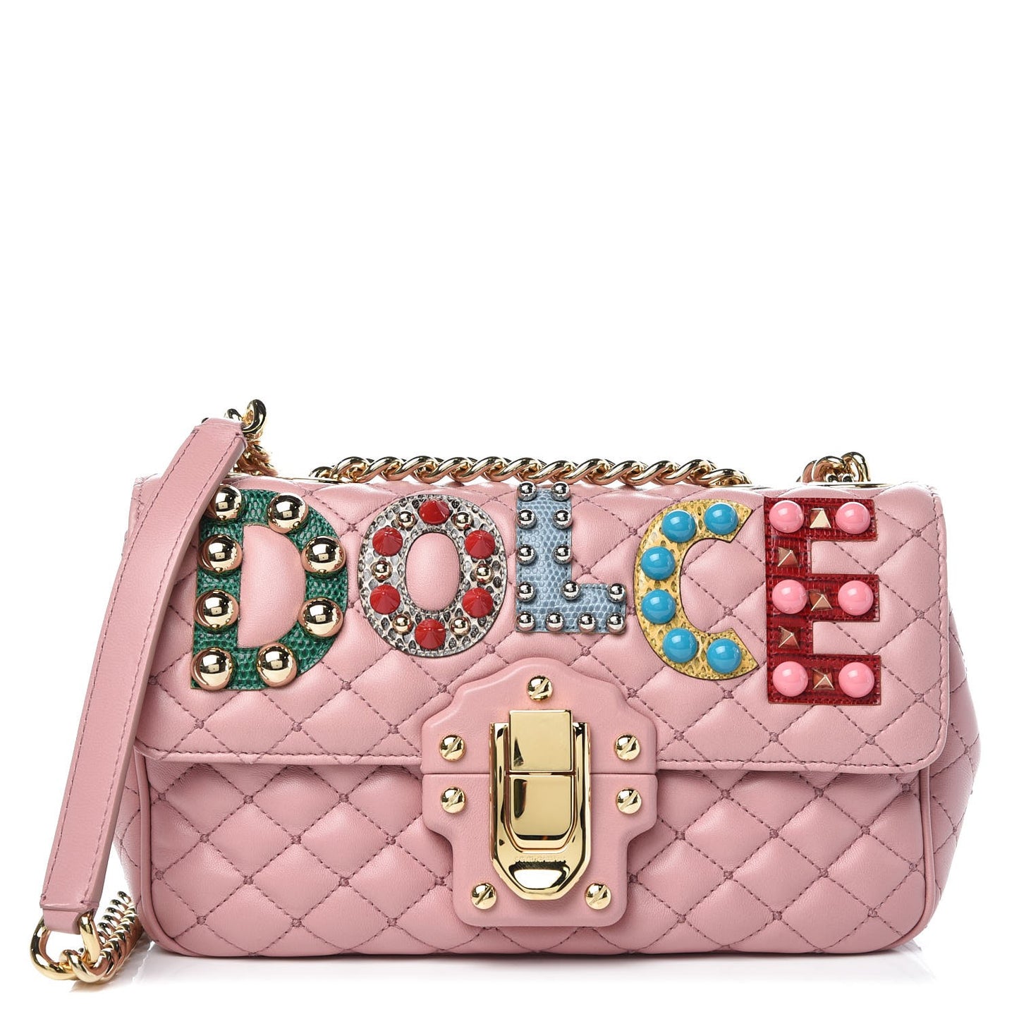 Lambskin Watersnake Embellished Lucia Shoulder Bag Rosa