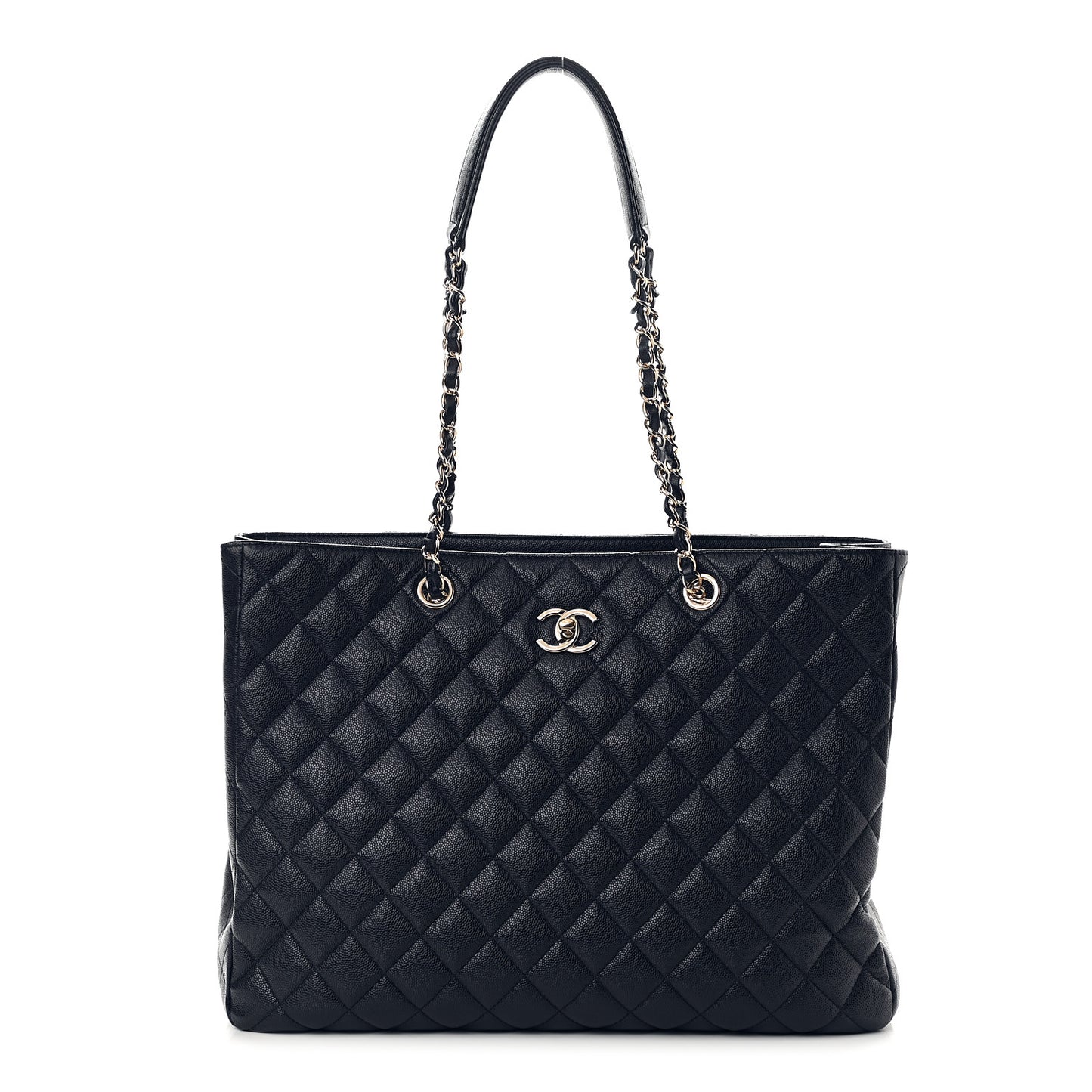 Caviar Quilted Large CC Shopping Tote Navy