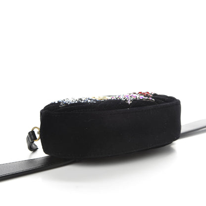 Gucci Velvet Matelasse Crystal Star GG Marmont Belt Bag 85 34 Black 4 of 9