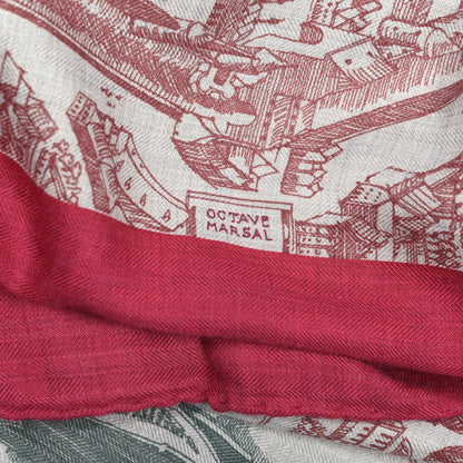 Hermes Cashmere Silk La Cite Cavaliere Shawl 140 Fuchsia Bordeaux 3 of 4