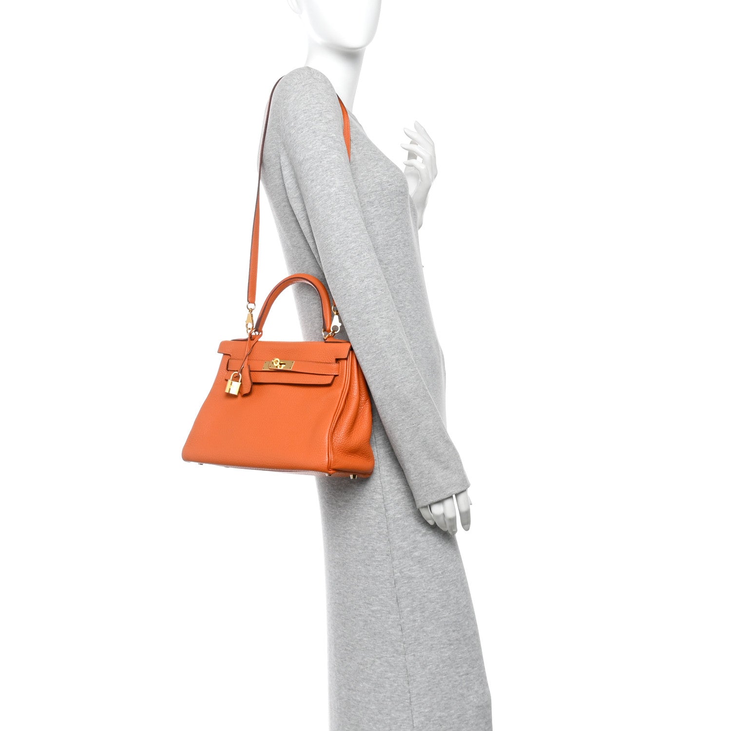 Hermes Taurillon Clemence Kelly Retourne 28 Orange 2 of 12