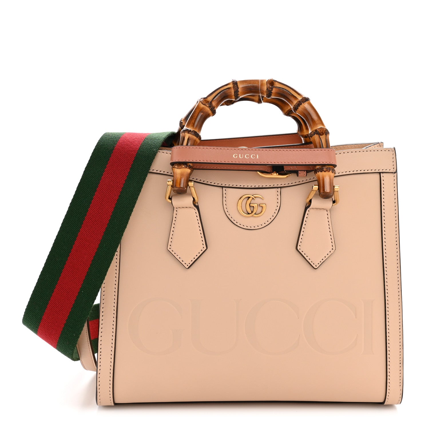 Gucci Calfskin Gucci Embossed Small Diana Tote Bag Pink 1 of 12