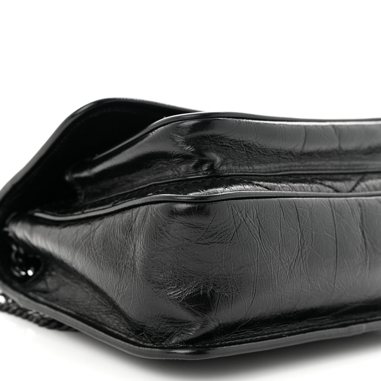 Crinkled Calfskin Matelasse Monogram Baby Niki Chain Satchel Black