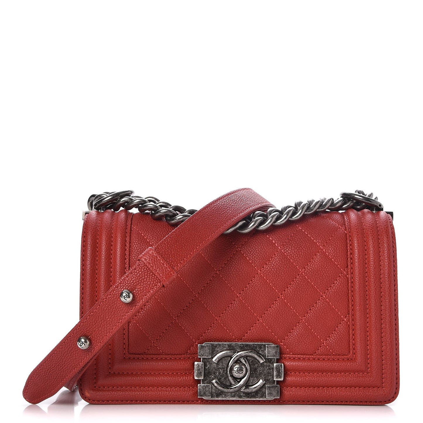Caviar Quilted Small Boy Flap Red
