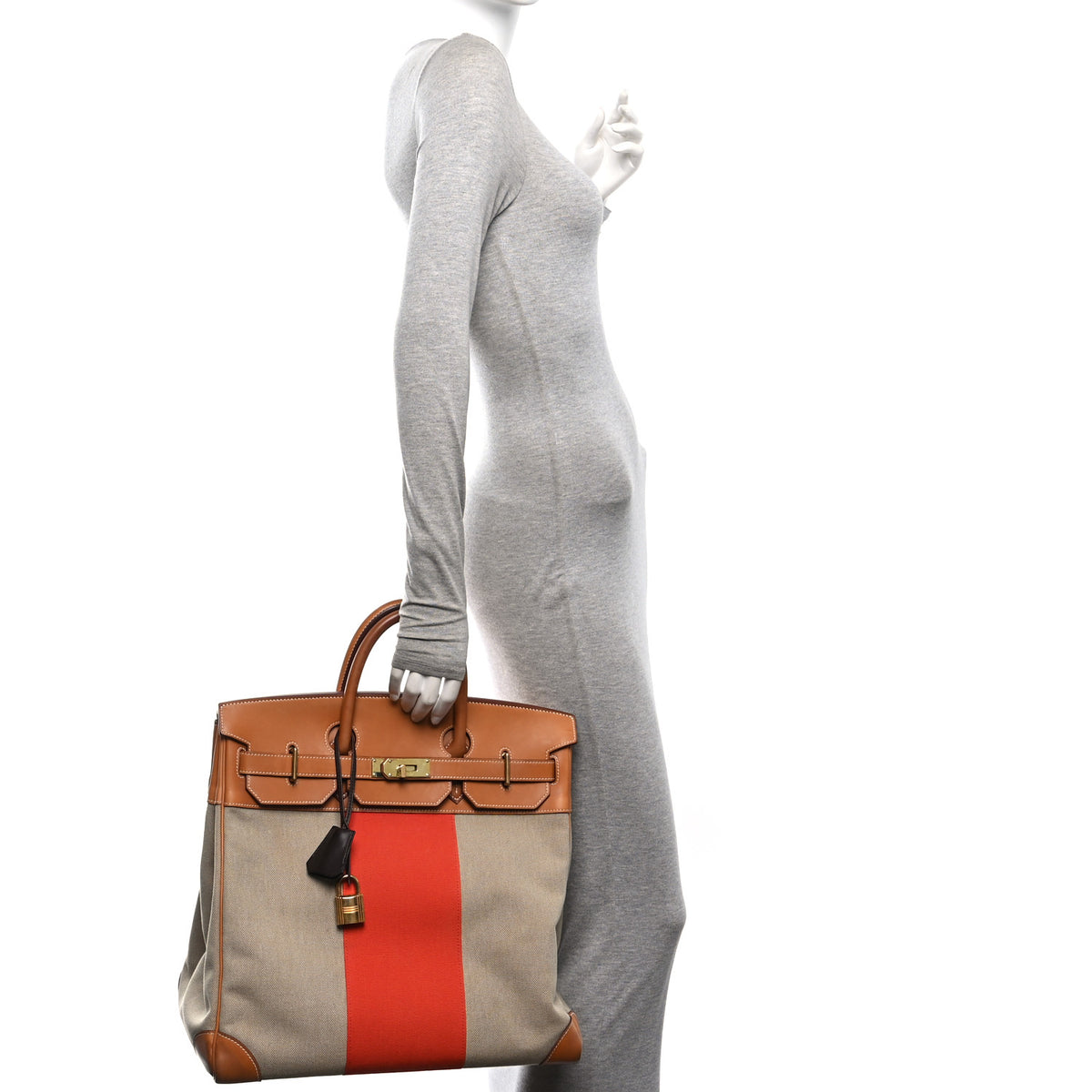 Hermes Toile Natural Barenia Flag HAC Birkin 40  Fauve Paprika 2 of 17