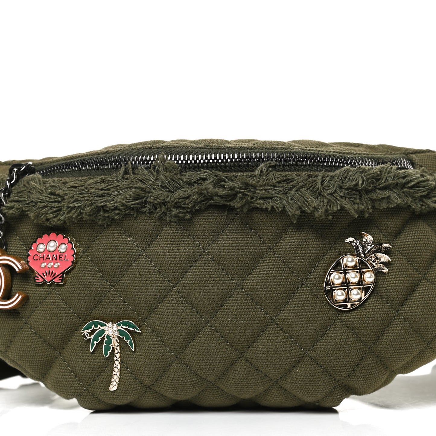 Canvas Lambskin Quilted Coco Cuba Charms Waist Bag Khaki