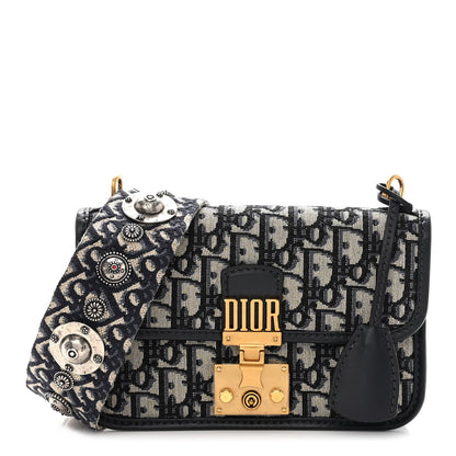 Christian Dior Oblique Small DiorAddict Flap Bag Navy Blue 1 of 10