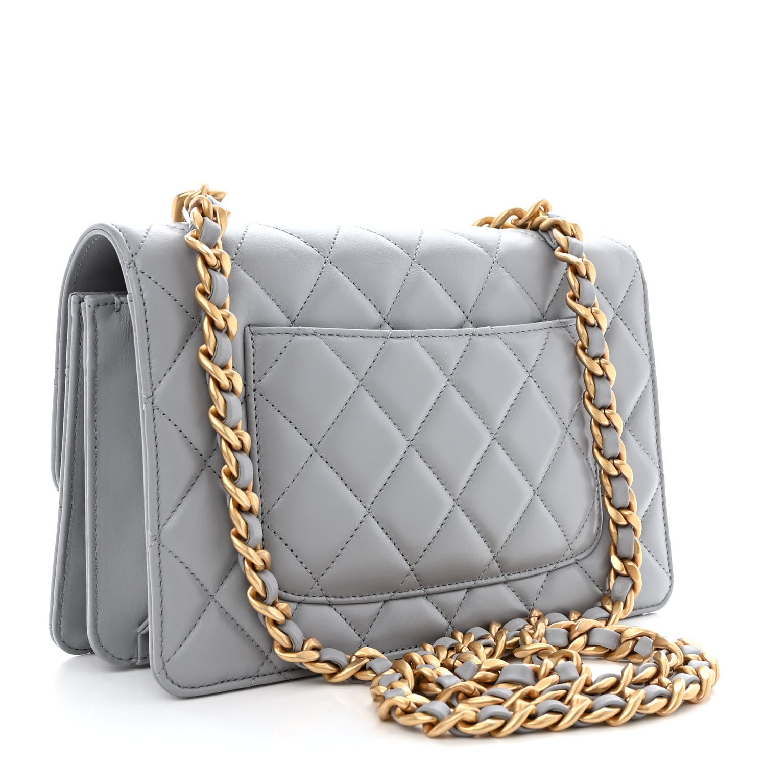 Chanel Caflskin Quilted Dual Handle Chain Flap Bag Grey 3 of 10
