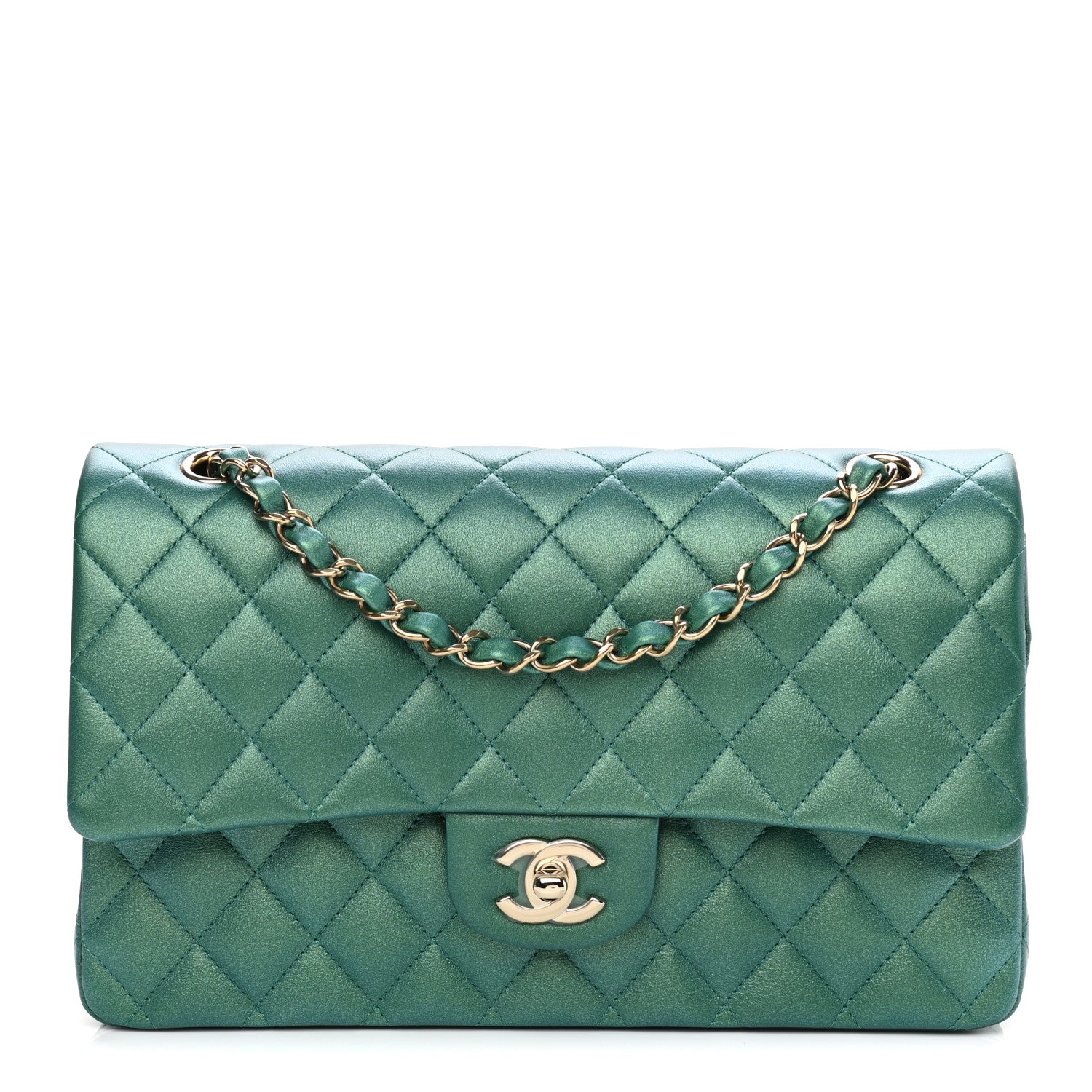 Chanel Iridescent Calfskin Quilted Medium Double Flap Green 1 of 11