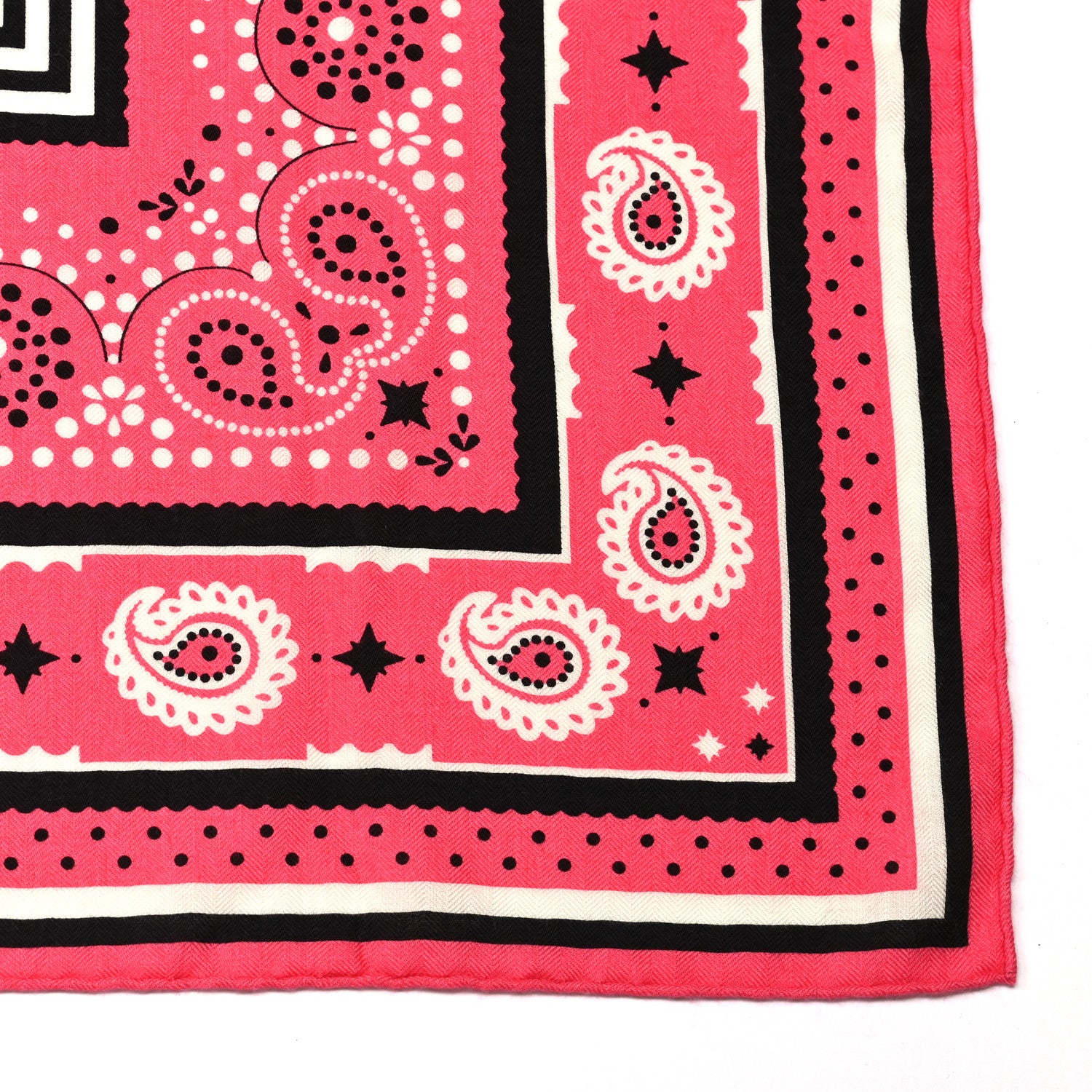 Hermes Cashmere Silk Couvertures Et Tenues de Jour Bandana Shawl 140 Rose Bonbon Black White 3 of 5