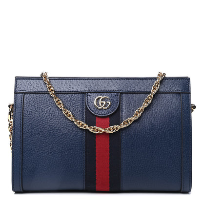 Gucci Textured Calfskin Web Small Ophidia Chain Shoulder Bag Blue Agata 1 of 4