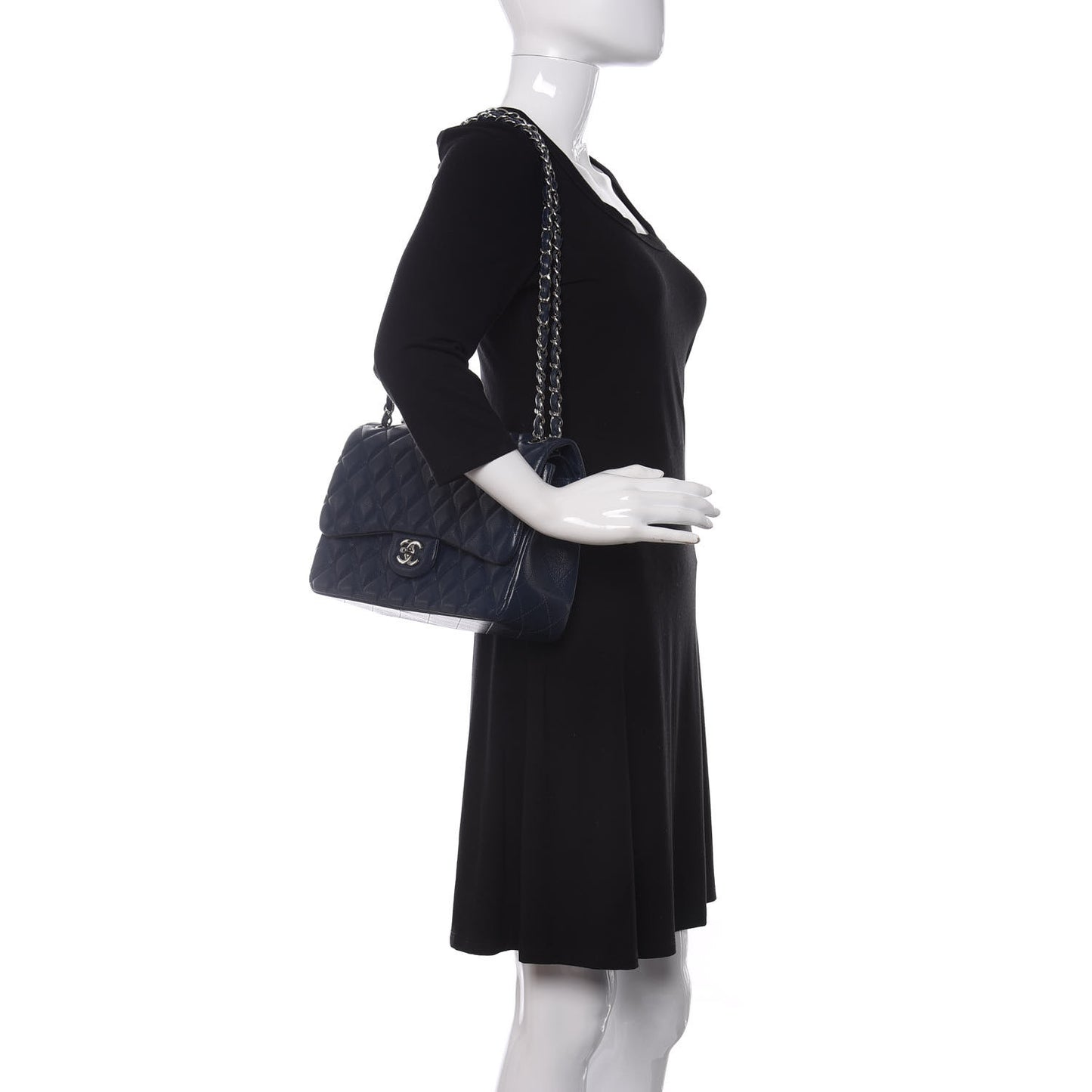 Caviar Quilted Jumbo Double Flap Dark Blue