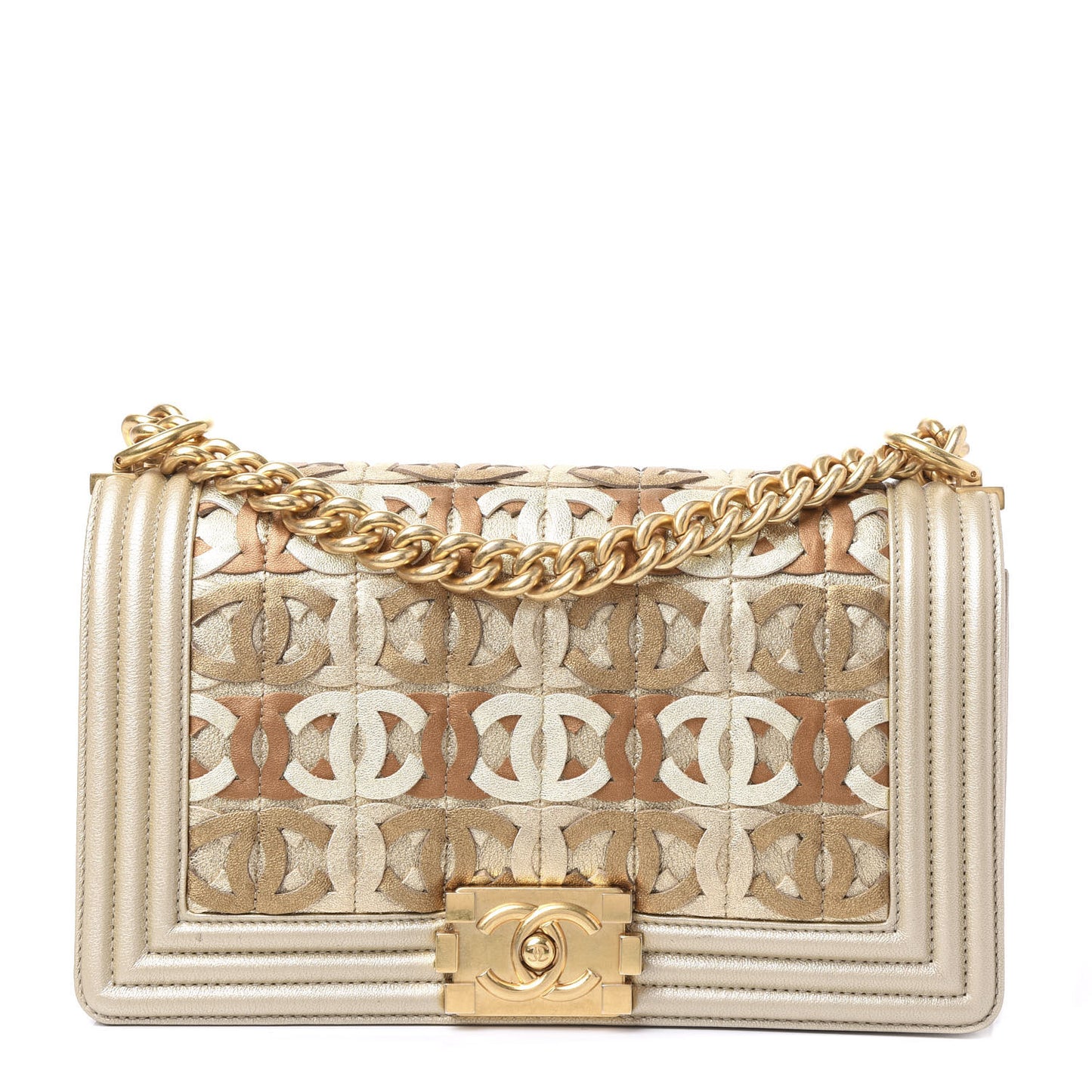 Metallic Lambskin Medium Golden CC Boy Flap Gold