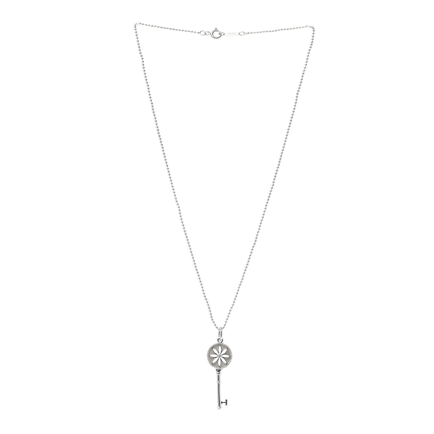 Sterling Silver Diamond Small Daisy Key Pendant Necklace
