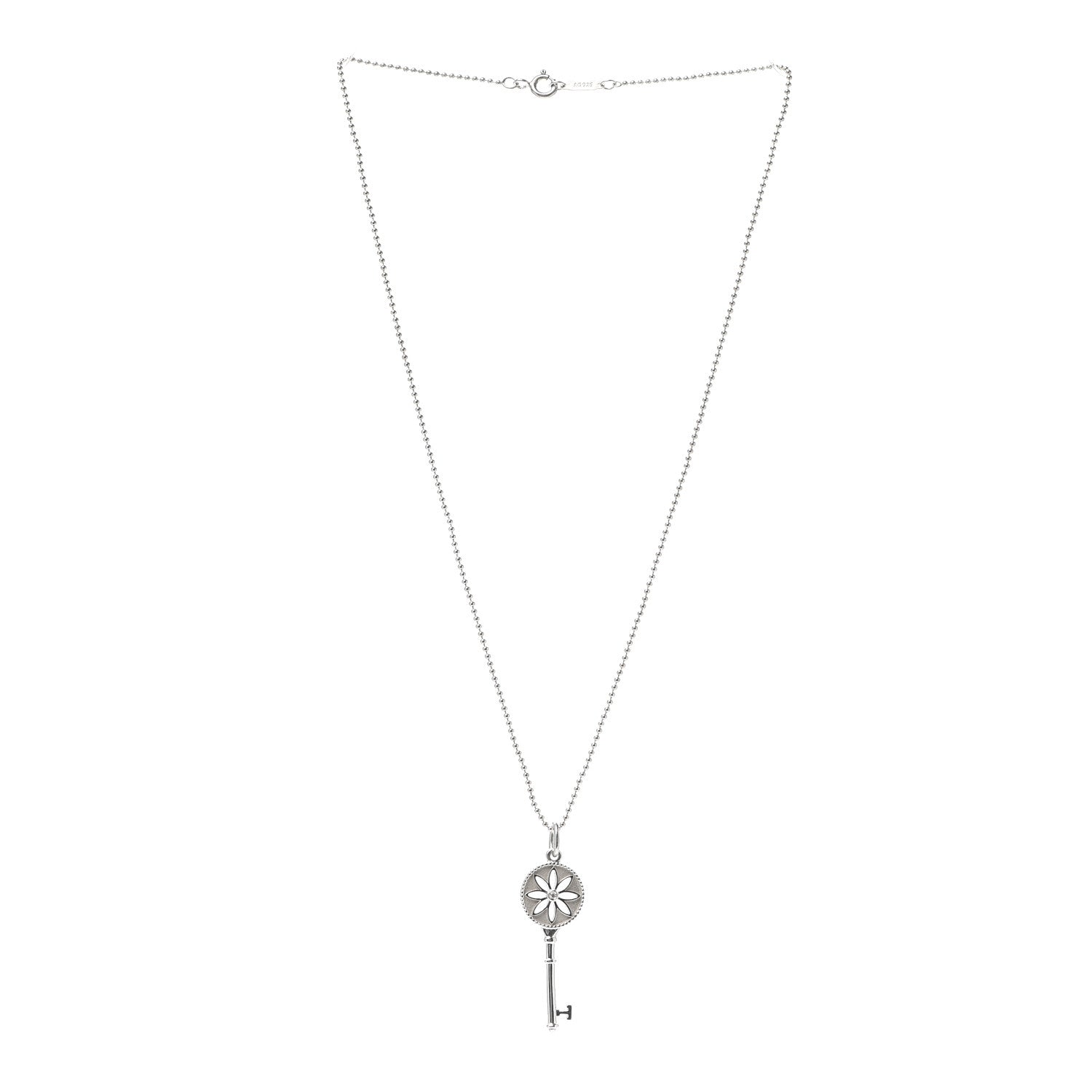 Tiffany Sterling Silver Diamond Small Daisy Key Pendant Necklace 3 of 5