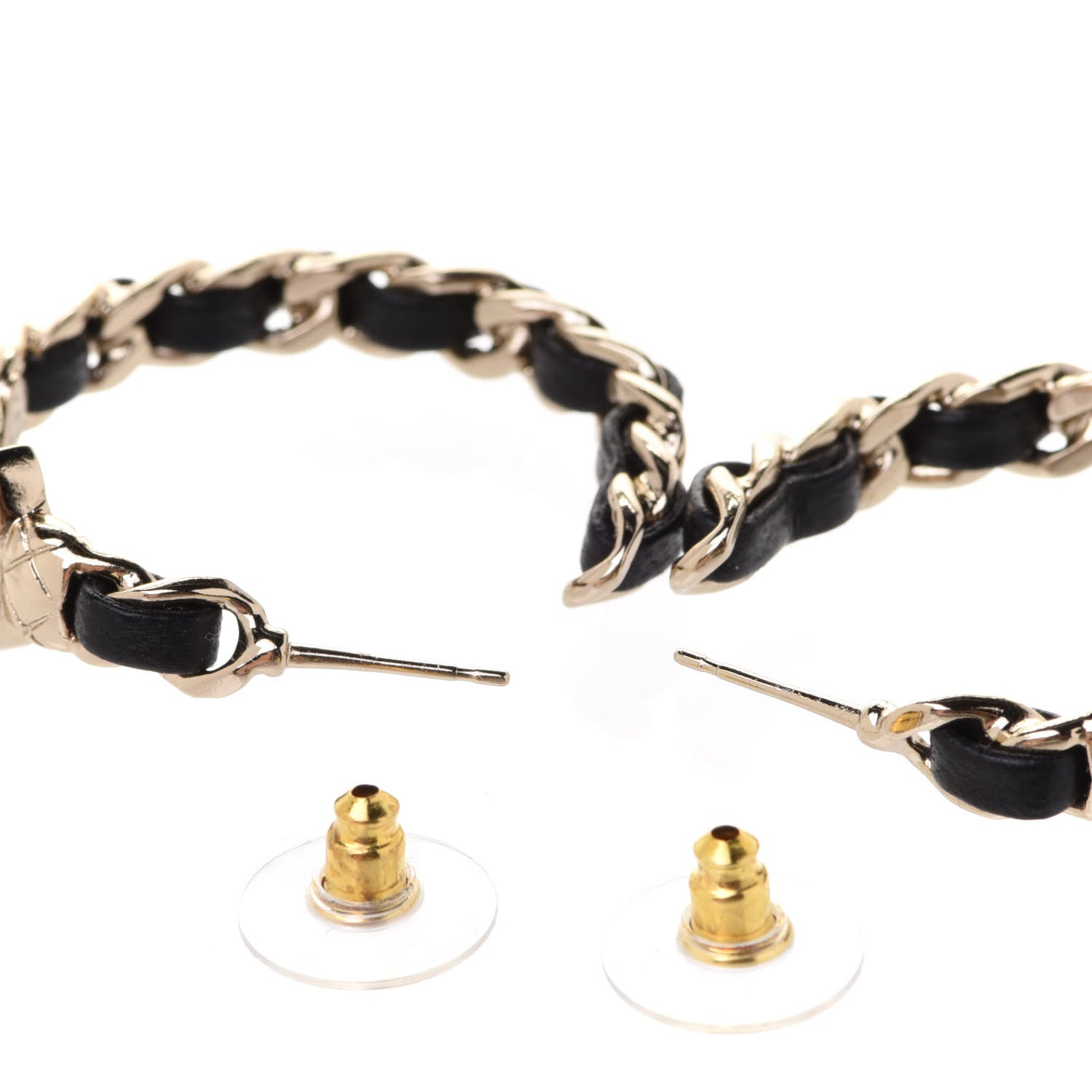 Chanel Metal Lambskin Quilted CC Turnlock Chain Hoop Earrings Gold Black 3 of 5