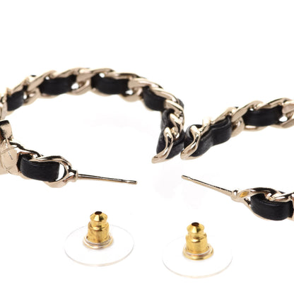 Chanel Metal Lambskin Quilted CC Turnlock Chain Hoop Earrings Gold Black 3 of 5