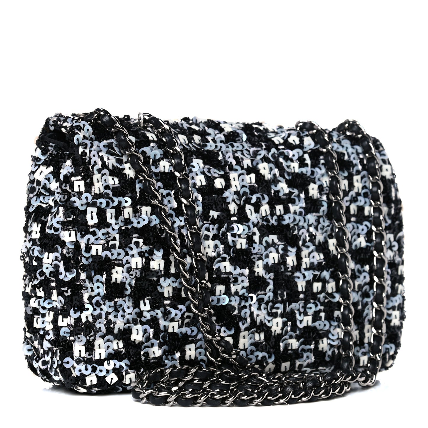 Sequin Mini Rectangular Flap Black White