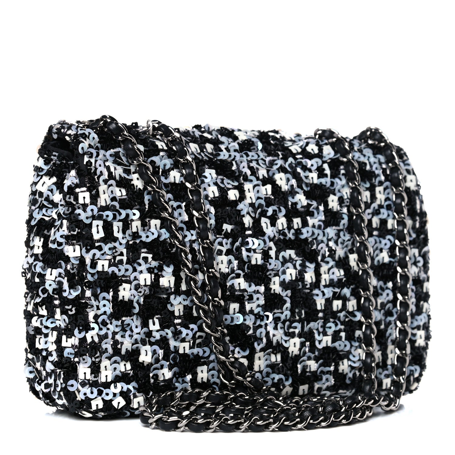 Chanel Sequin Mini Rectangular Flap Black White 2 of 9