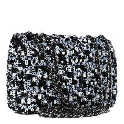 Chanel Sequin Mini Rectangular Flap Black White 2 of 9