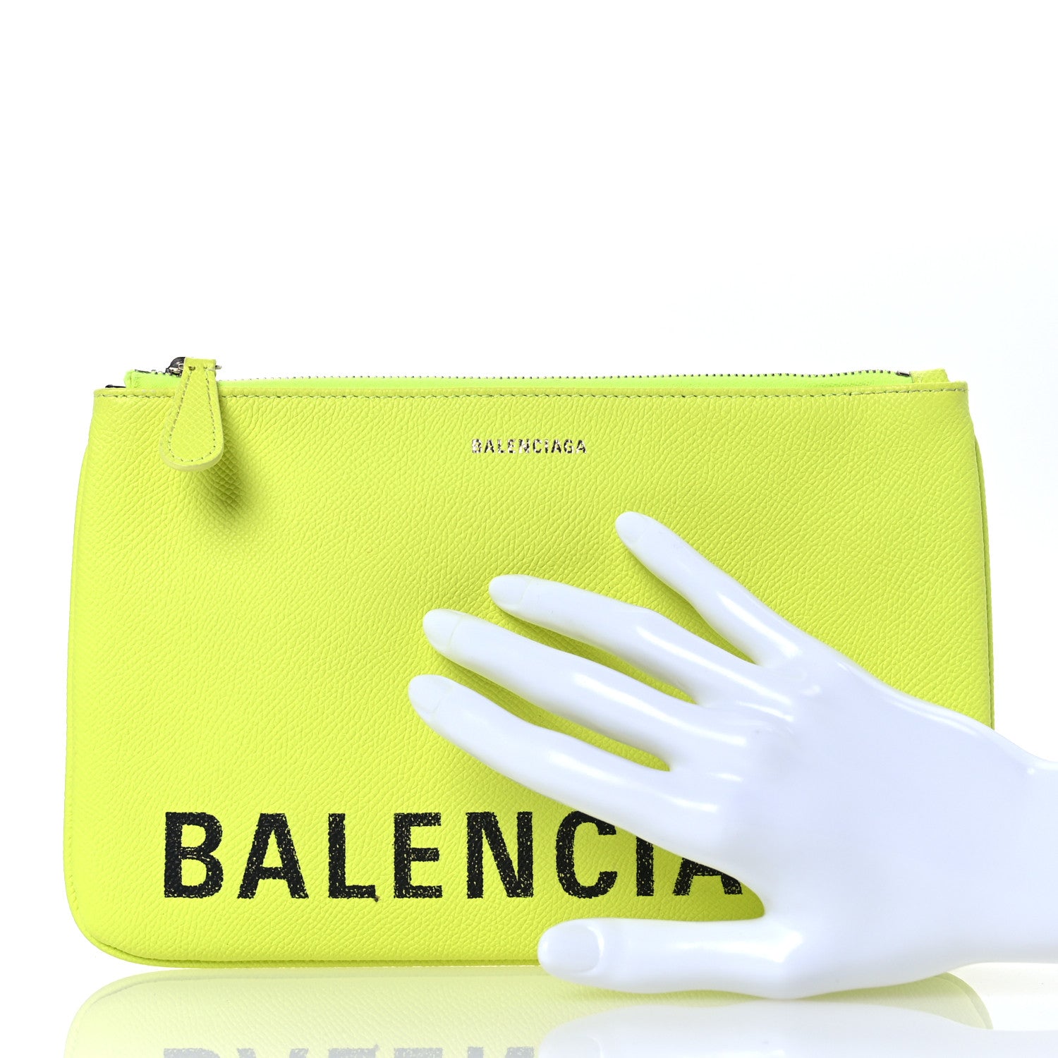 Balenciaga Calfskin Logo Zip Pouch Acid Green Black 1656219