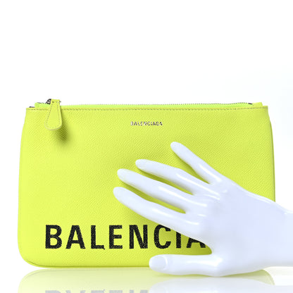 Balenciaga Calfskin Logo Zip Pouch Acid Green Black 2 of 13