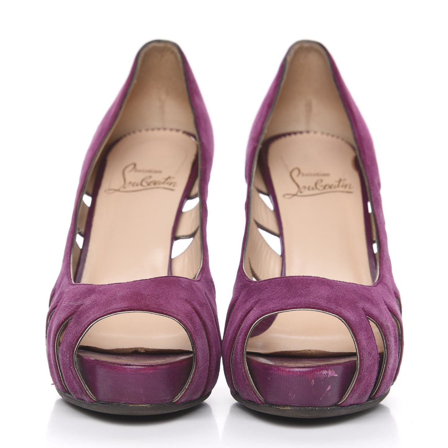 Suede Fontanette Platform Peep Toe Pumps 38 Merlot