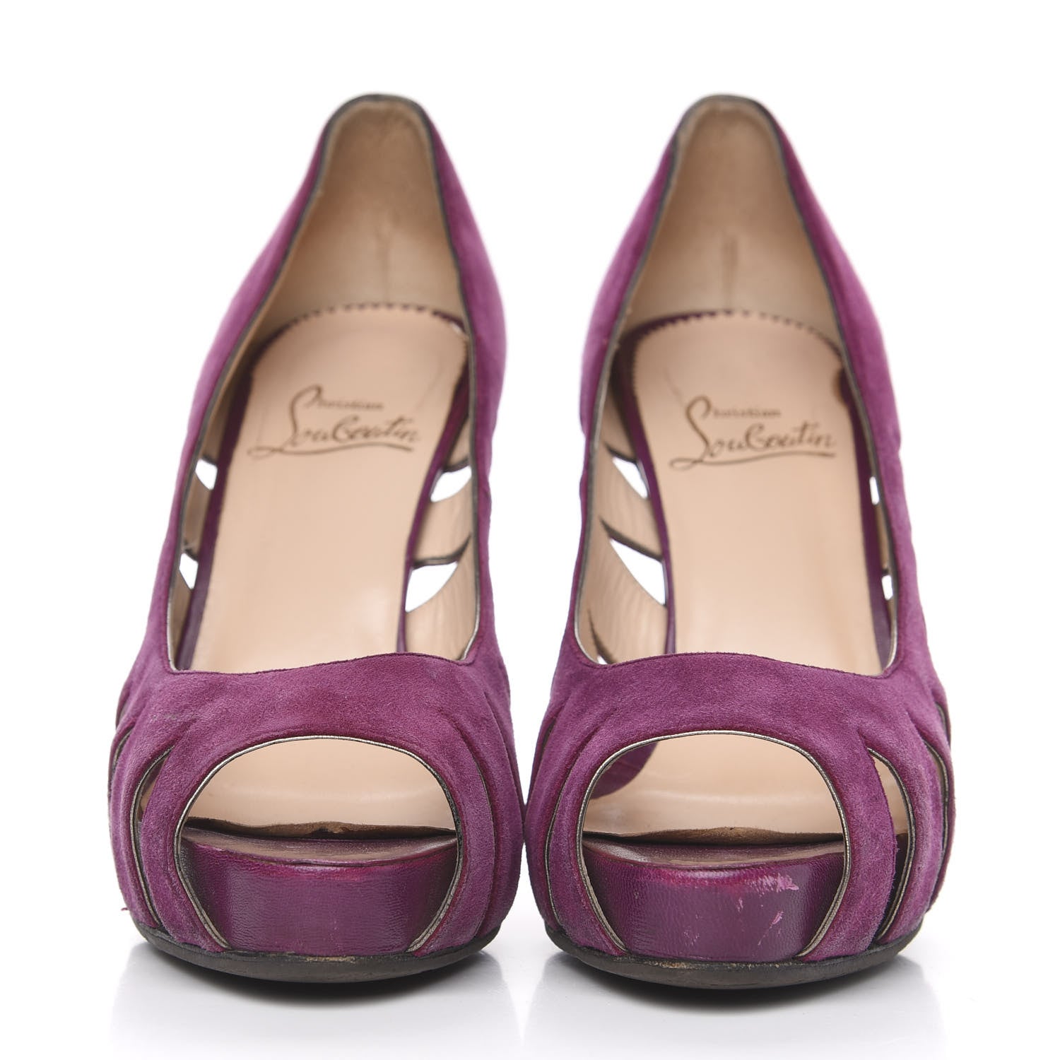 Christian Louboutin Suede Fontanette Platform Peep Toe Pumps 38 Merlot 2 of 11