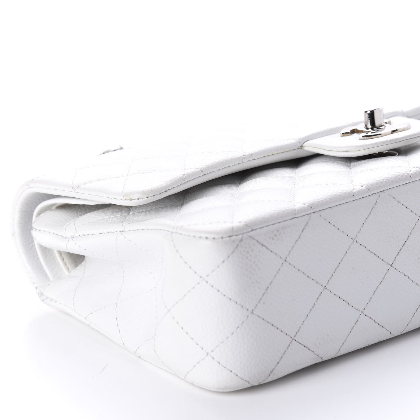 Caviar Quilted Medium Double Flap White