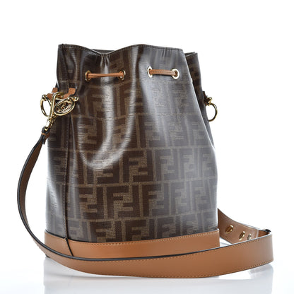Fendi Glazed Fabric Vitello Grace F is Fendi FF 1974 Stamp Patch Grande Mon Tresor Bucket Bag Mogano Panna Nocciola 3 of 8