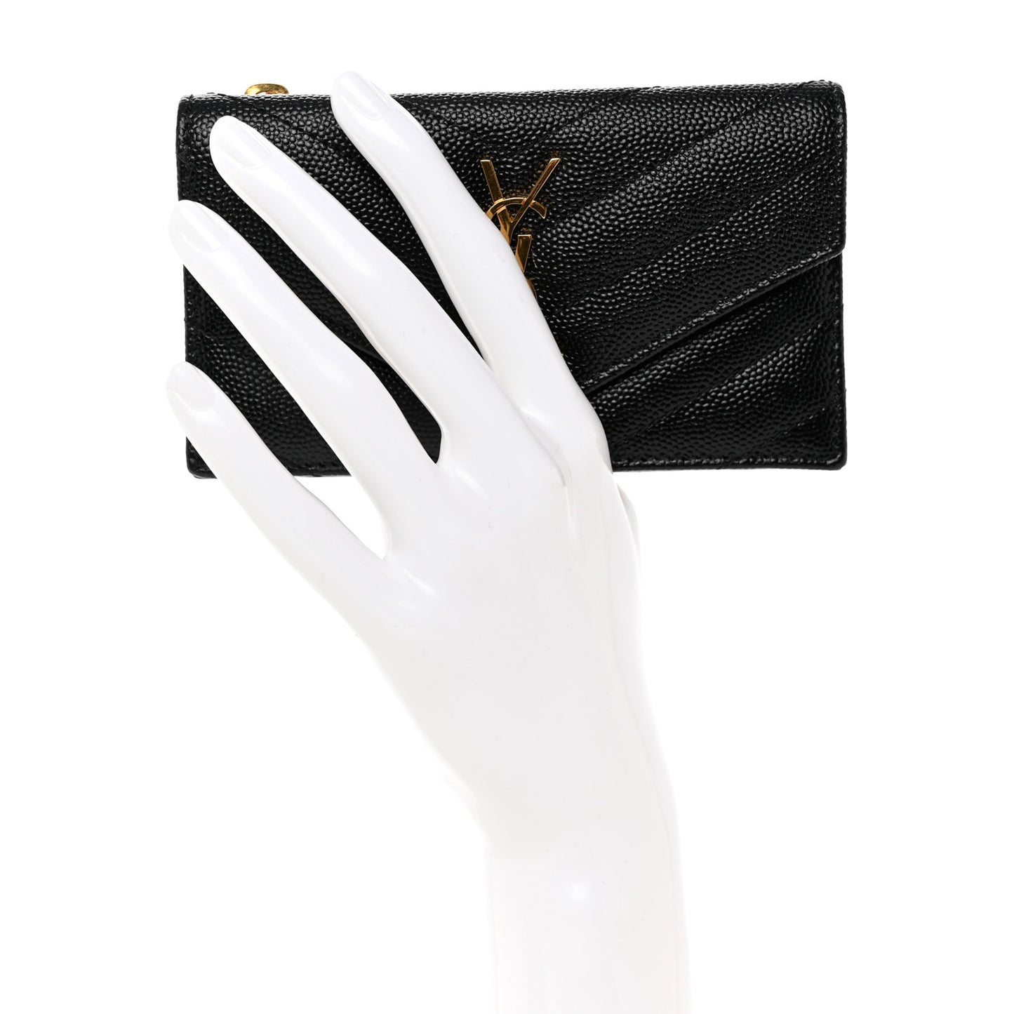 Grain De Poudre Matelasse Chevron Monogram Compact Wallet Black