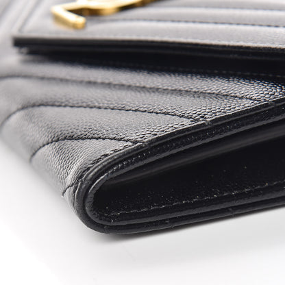 Saint Laurent Grain De Poudre Matelasse Chevron Monogram Flap Wallet Black 12 of 17