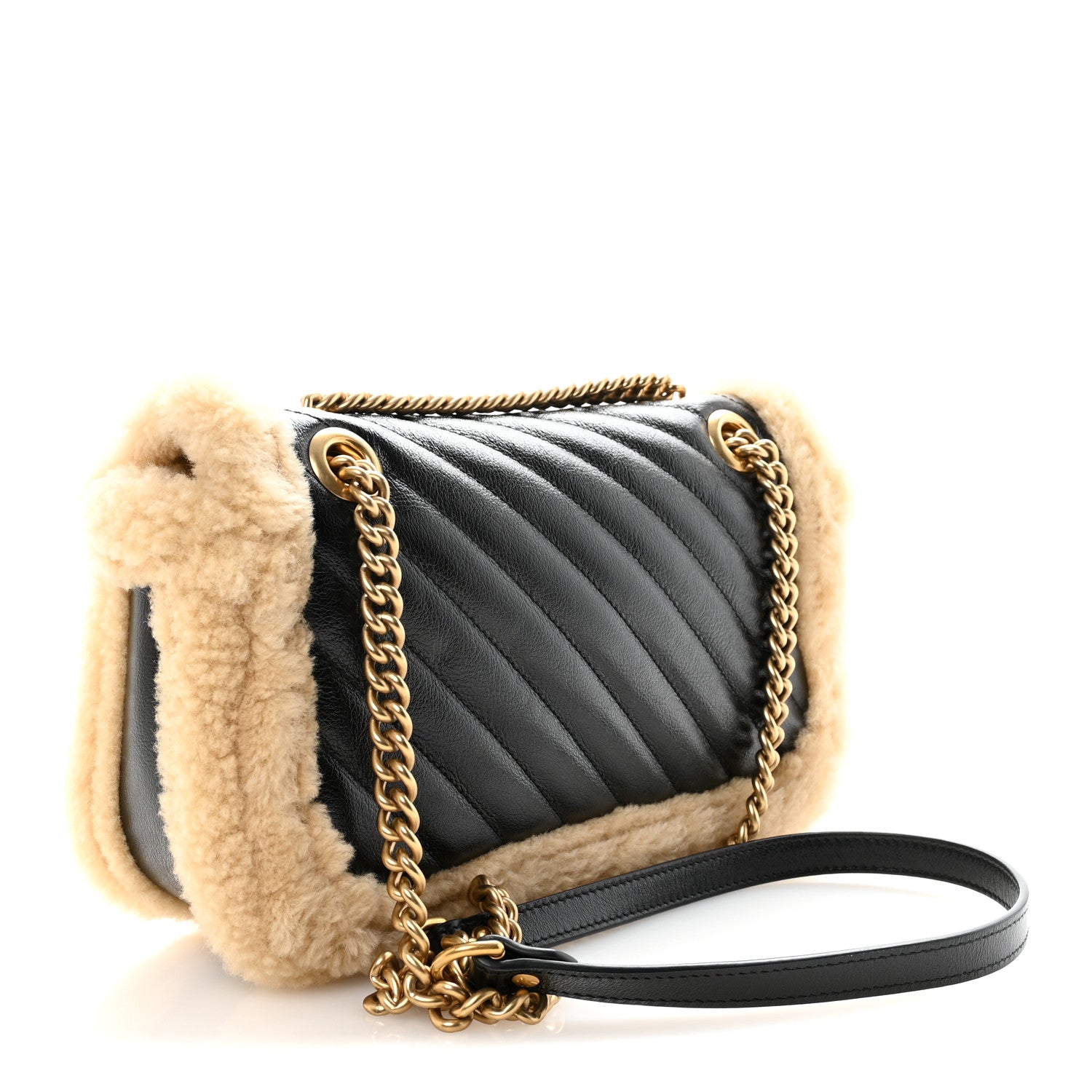 Gucci Azalea Calfskin Wool Matelasse Diagonal Small GG Marmont Shoulder Bag Black 3 of 10